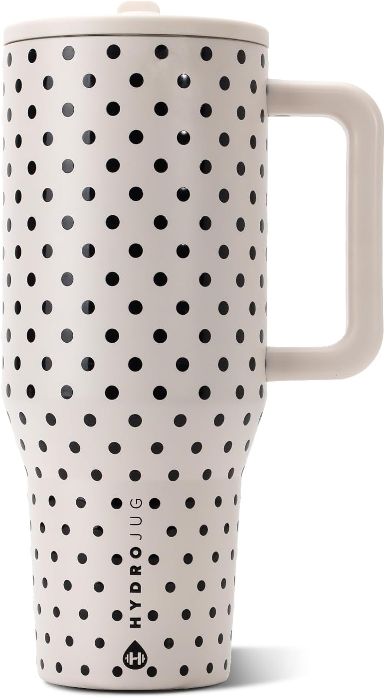 HydroJug Traveler 40oz Insulated Tumbler, French Vanilla Polka Dot