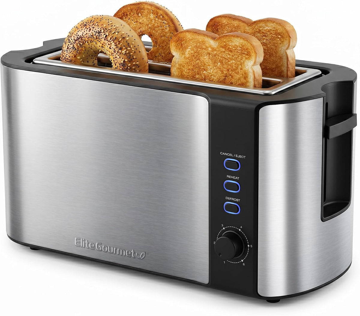 Elite Gourmet ECT-3100 4-slice long slot toaster in stainless steel