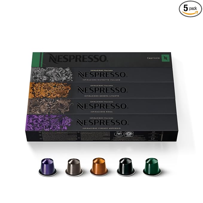 Nespresso Original mixed-roast variety pack with five black coffee sleeves and five colored espresso capsules