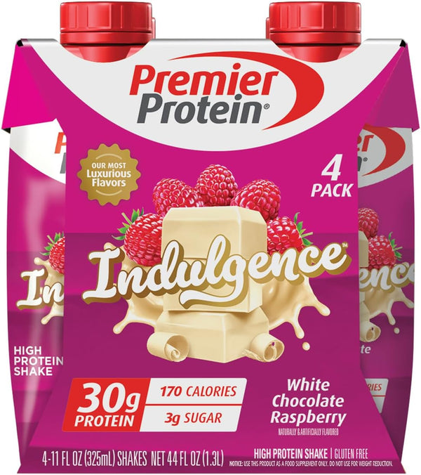 Premier Protein Indulgence White Chocolate Raspberry Shake, 30g Protein, 11 oz (4 Pack)