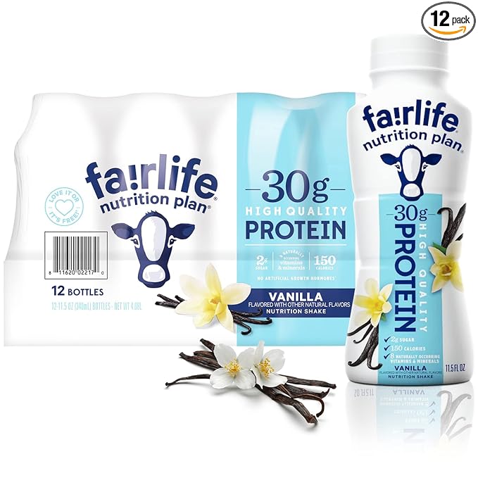 Fairlife protein shake variety pack, 11.5 fl oz bottles in vanilla, chocolate, salted caramel, strawberry