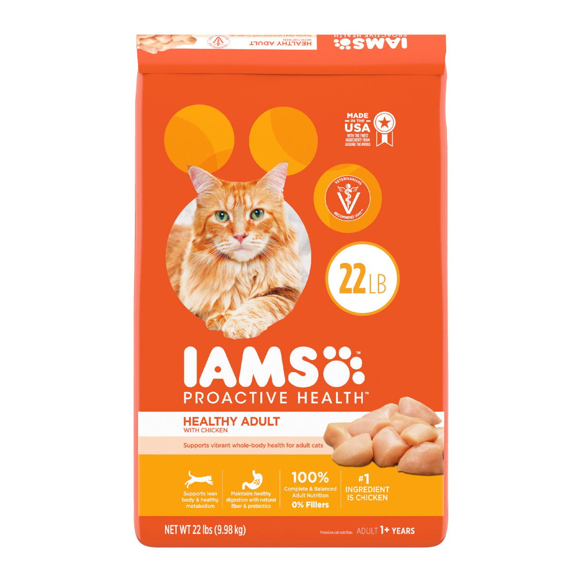 IAMS PROACTIVE HEALTH Adult Healthy Dry Cat Food with Chicken Cat Kibble, 22 lb. Bag-UPStoxs