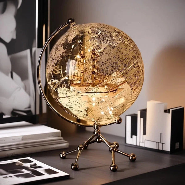 Luxury Globe and Sailboat Metal Sculpture