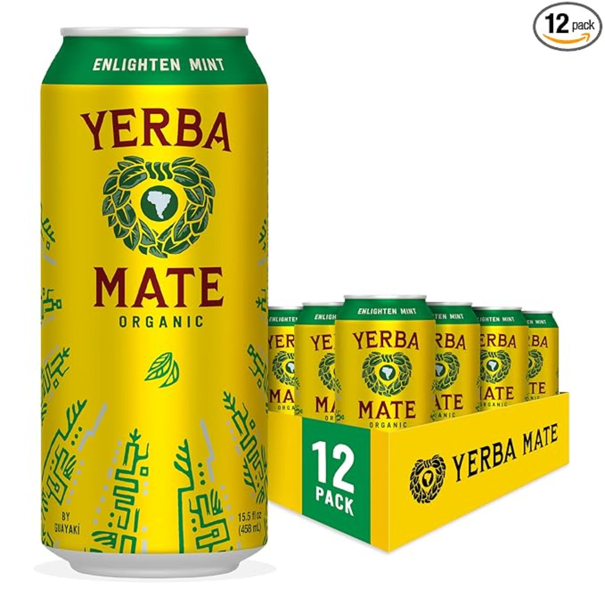 Guayakí Yerba Mate, Organic Energy Drink Alternative, Enlighten Mint, 150mg Natural Plant Based Caffeine, Better for You Energy & Focus, No Jitters or Crash, 15.5 Oz (Pack of 12) (Packaging May Vary)