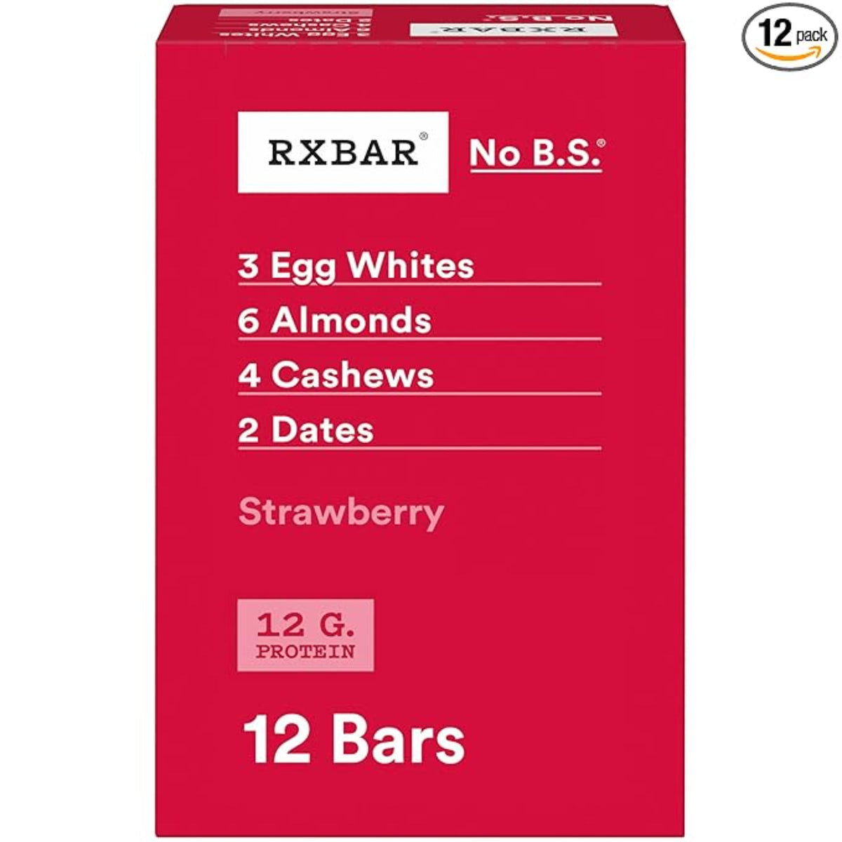 RXBAR Protein Bars, 12g Protein, Gluten Free Snacks, Strawberry, 22oz Box (12 Bars)