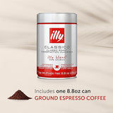 illy Classico Espresso Ground Coffee, Medium Roast, Classic Roast with Notes of Chocolate & Caramel, 100% Arabica Coffee, All-Natural, No Preservatives, 8.8 oz, Ground for Espresso Machines-UPStoxs