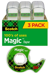 Scotch Magic Tape, 3 Rolls, Numerous Applications, Invisible, Engineered for Repairing, 3/4 x 300 Inches, Dispensered (3105)-UPStoxs