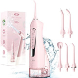 COSLUS Water Dental Flosser Teeth Pick: Portable Cordless Oral Irrigator 300ML Rechargeable Travel Irrigation Cleaner IPX7 Waterproof Electric Waterflosser for Teeth Cleaning F5020E Pink-UPStoxs