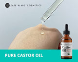 Kate Blanc Cosmetics Castor Oil (2oz), USDA Certified Organic, 100% Pure, Cold Pressed, Hexane Free. Stimulate Growth for Eyelashes, Eyebrows, Hair. Skin Moisturizer & Hair Treatment Starter Kit-UPStoxs