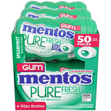 Mentos Pure Fresh Sugar-Free Chewing Gum with Xylitol, Spearmint, 50 Piece Bottle (Bulk Pack of 6)-UPStoxs