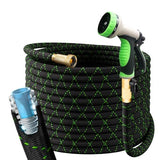 PowerFlow Garden Hose, NON-EXPANDABLE 25 Feet Premium Quality Stainless Steel Metal Water Hose with Durable Fabric Skin, Hose For Commercial, Residential Use, Bonus 10-way Spray Nozzle (25 Ft, Black)-UPStoxs