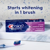 Crest 3D White Advanced Luminous Mint Teeth Whitening Toothpaste, 3.7 oz Pack of 4 - Helps Remove Surface Stains, Whitens Teeth, Strengthens Tooth Enamel, Protects Against Cavities-UPStoxs