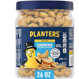 PLANTERS Salted Cashew Halves & Pieces, Party Snacks, Plant-Based Protein, Quick Snack for Adults, After School Snack, Roasted Cashews, Flavored with Sea Salt, Bulk Nuts, Kosher, 26oz Canister-UPStoxs