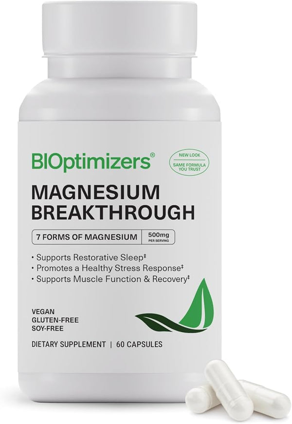 BIOptimizers Magnesium Breakthrough seven-form magnesium supplement, 60-capsule bottle
