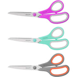 Scissors, iBayam 8" All Purpose Scissors Bulk 3-Pack, Ultra Sharp 2.5mm Thick Blade Shears Comfort-Grip Scissors for Office Desk Accessories Sewing Fabric Home Craft School Supplies, Right/Left Handed-UPStoxs