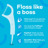 Plackers Twin-Line Dental Flossers, Cool Mint Flavor, Dual Action Flossing System, Easy Storage, Super Tuffloss, 2X The Clean, 75 Count-UPStoxs
