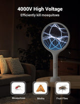 YISSVIC Electric Fly Swatter 4000V Bug Zapper Racket Dual Modes Mosquito Killer with Purple Mosquito Light Rechargeable for Indoor Home Office Backyard Patio Camping-UPStoxs