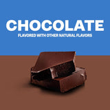 Chocolate pieces with a blue background and text indicating natural flavors.