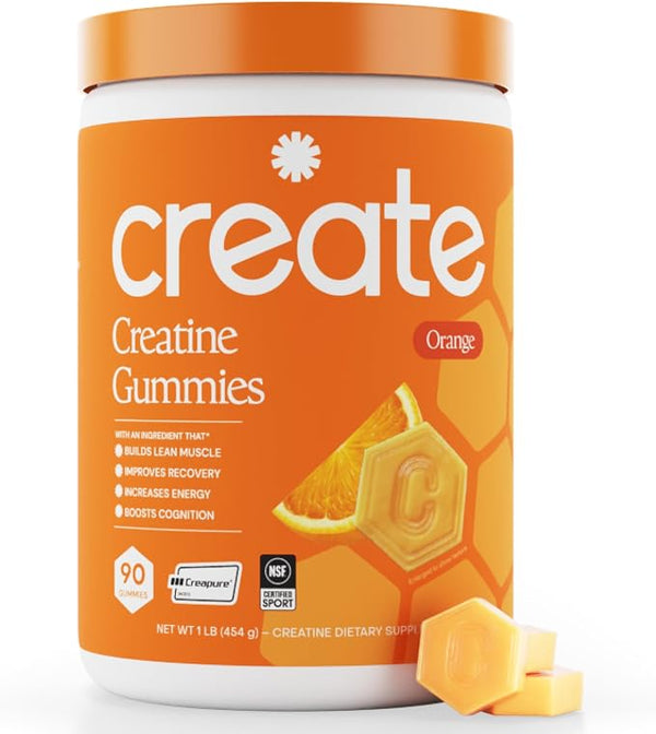 Create Creatine Monohydrate Gummies, orange flavor, 90-count pack