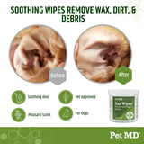 Pet MD - Dog Ear Cleaner Wipes - Otic Cleanser for Dogs to Stop Ear Itching, and Infections with Aloe and Eucalyptus - 100 Count-UPStoxs