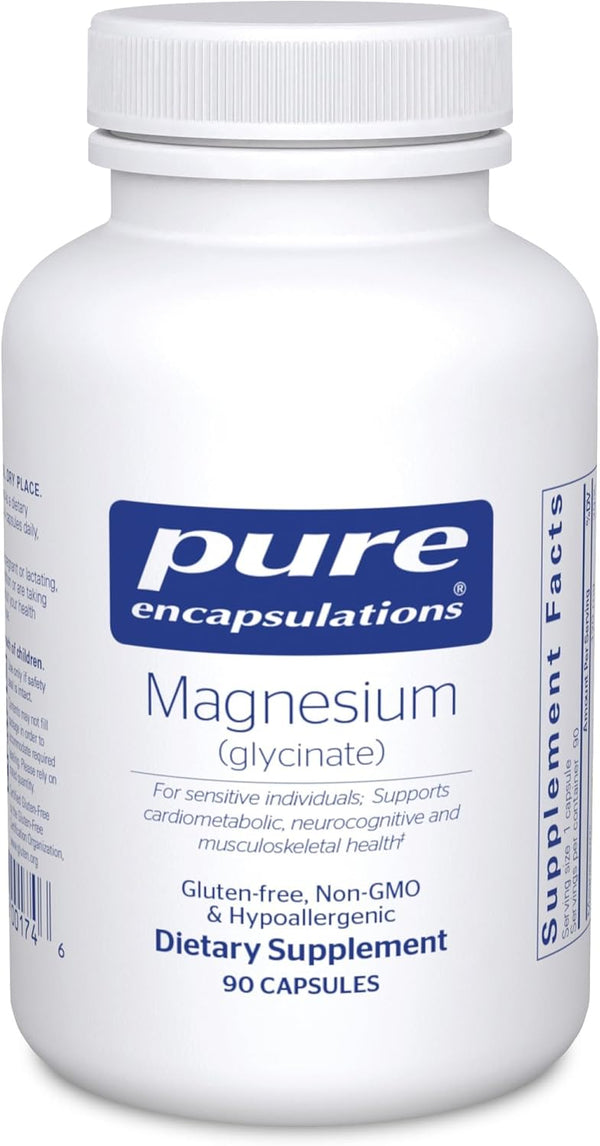 Pure Encapsulations Magnesium Glycinate supplement bottle, 90 capsules, front label