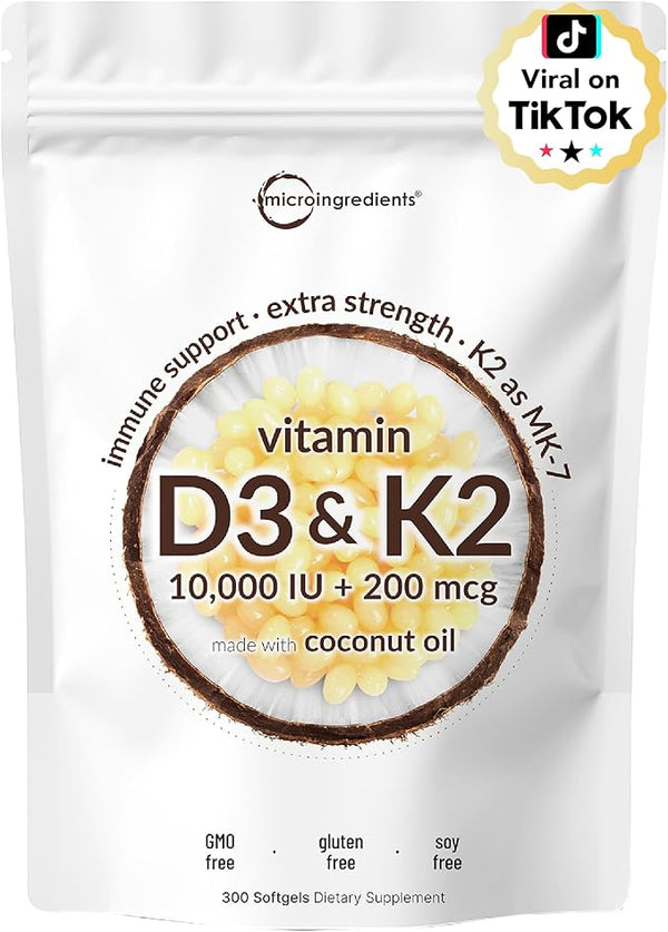  Micro Ingredients Vitamin D3 K2 MK-7, 300-softgel bottle