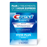 Crest 3DWhitestrips Vivid Plus 10 Treatments + 1 Hour Express 2 Treatments Teeth Whitening Kit, 8 Levels Whiter-UPStoxs