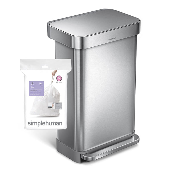 simplehuman Code M 100 Count, Genuine Custom Fit Liners, Drawstring Trash Bags in Dispenser Packs, 45 Liter / 11.9 Gallon, White-UPStoxs