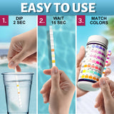 EASYTEST 7-Way Pool Test Strips, 150 Strips Water Chemical Testing for Hot tub and Spa, Accurate Test Bromine, Total Alkalinity, pH, Free Chlorine, Total Hardness, Cyanuric Acid, and Total Chlorine-UPStoxs