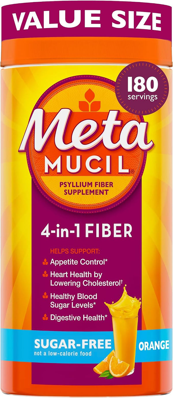 Metamucil 4-in-1 sugar-free orange psyllium husk fiber powder, 180 teaspoons