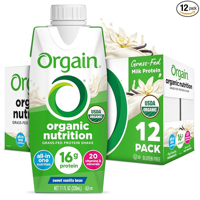 Orgain Organic Grass Fed Dairy Protein Shake, Vanilla, 16g Protein, 11 oz (12 Pack)