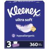 Kleenex Ultra Soft Facial Tissues, 3 Flat Boxes, 120 Tissues per Box, 3-Ply (360 Total Tissues), Packaging May Vary-UPStoxs