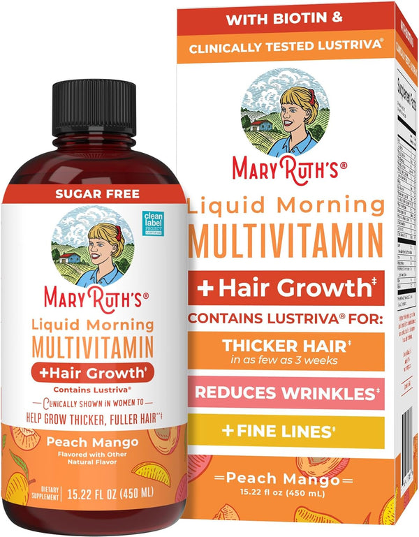 MaryRuth's Liquid Multivitamin + Hair Growth with biotin and Lustriva, 15 oz bottle,