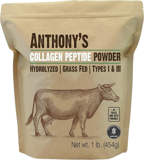 Anthony's unflavored hydrolyzed collagen peptide powder, 1 lb package