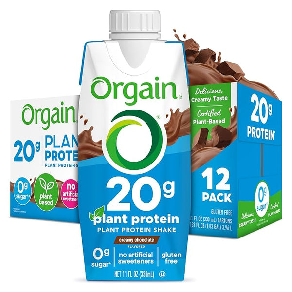 Orgain Organic Vegan High Protein Shake, Chocolate, 20g Plant Protein, 11 oz (12 Pack)