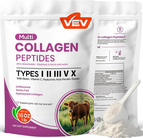 VEV Multi Collagen Peptides Powder, unflavored 16 oz product container