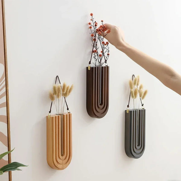 Wooden Wall-Mounted Flower Vase