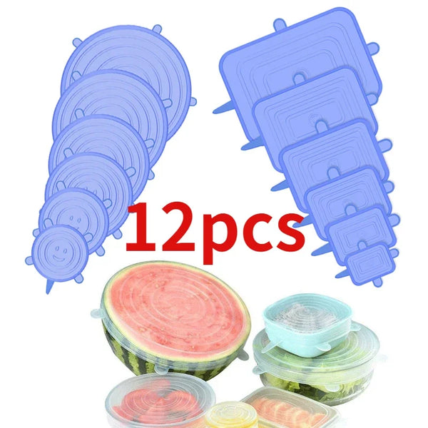 12-Piece Silicone Stretch Lids - Reusable Food Fresh-Keeping Covers