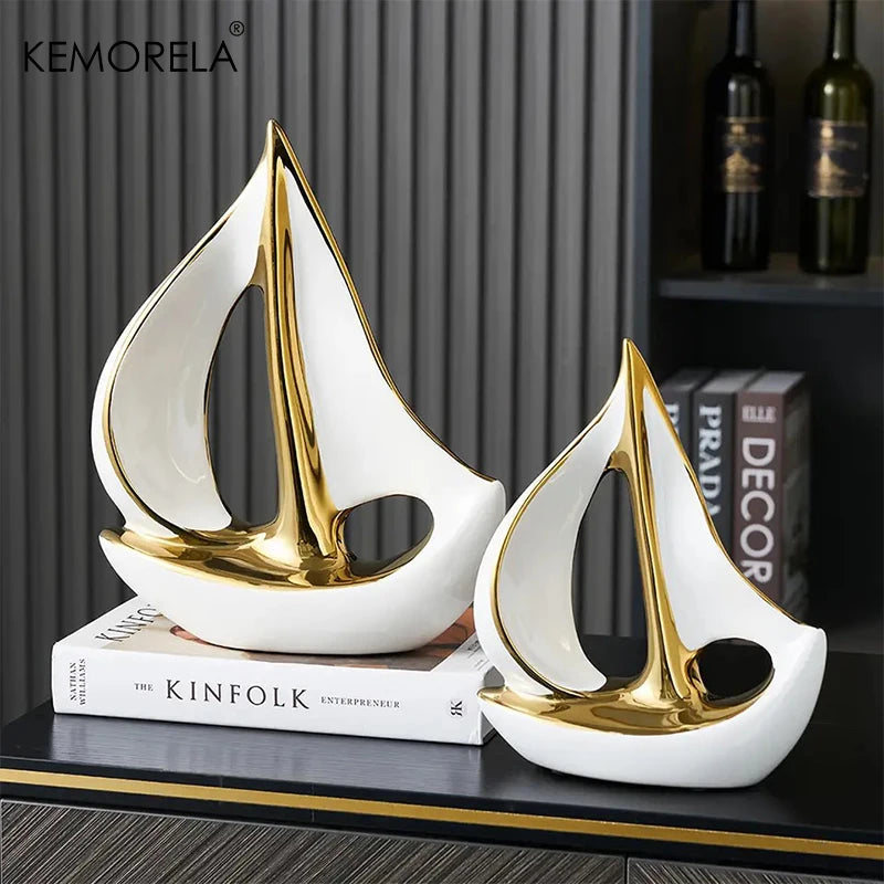 Ceramic Luxury Sailboat Sculpture