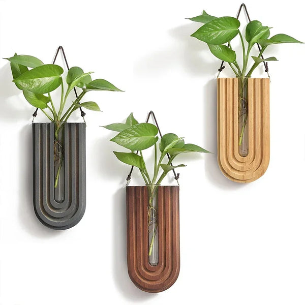 Wooden Wall-Mounted Flower Vase