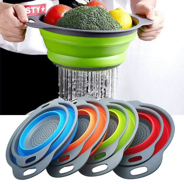 Collapsible Silicone Colander - Folding Drain Basket Strainer