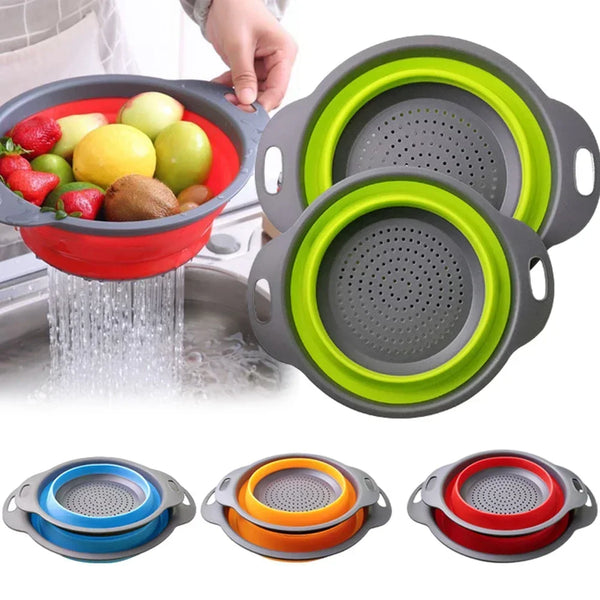 Collapsible Silicone Colander - Folding Drain Basket Strainer