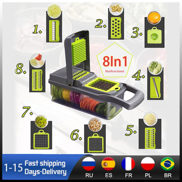 8-in-1 Vegetable Cutter & Mandoline Slicer Set - Kitchen Gadget Kit