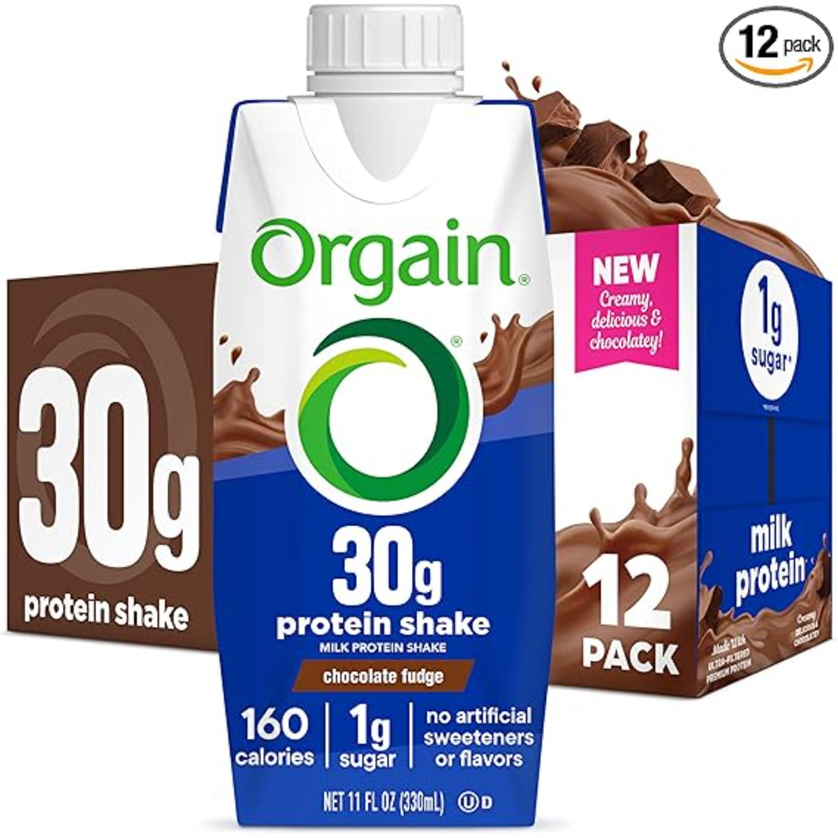 Orgain 30g High Protein Shake, Dairy Isolate Milk Protein, Chocolate Fudge, 5g BCAAs, 1g Sugar Per Serving, Meal Replacement, Ready to Drink, Keto Friendly, Gluten-Free 11 Fl Oz (Pack of 12)