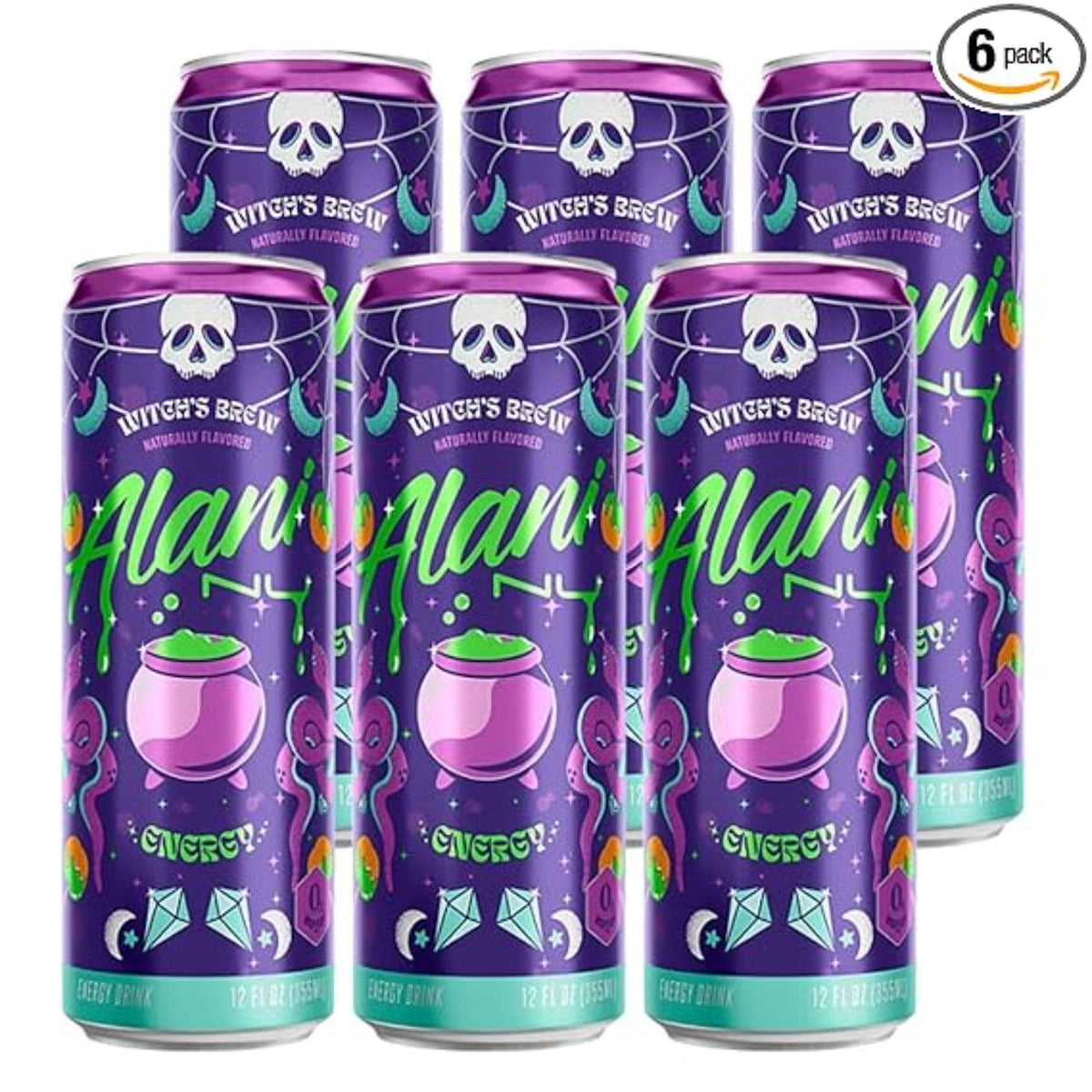 Alani Nuu Witches Brew Pack of 6, 12fl oz, 4k Logistics Bundle