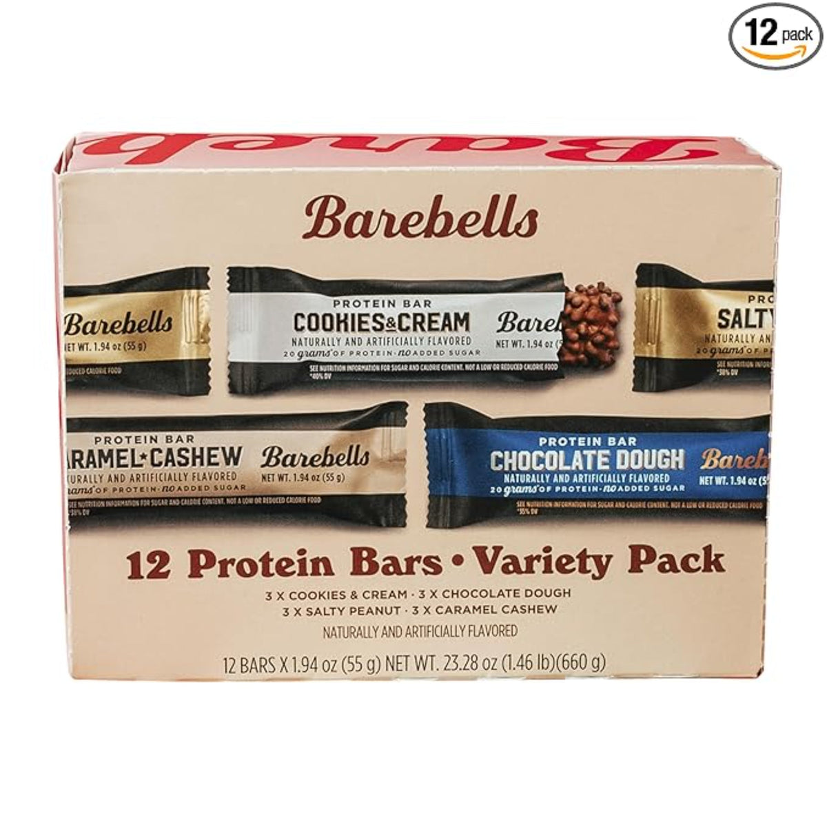 Barebells Protein Bars Variety Pack - 12 Count, 1.9oz Bars - Protein Snacks with 20g of High Protein - Chocolate Protein Bar with 1g of Total Sugars - Perfect on The Go Protein Snack & Breakfast Bars