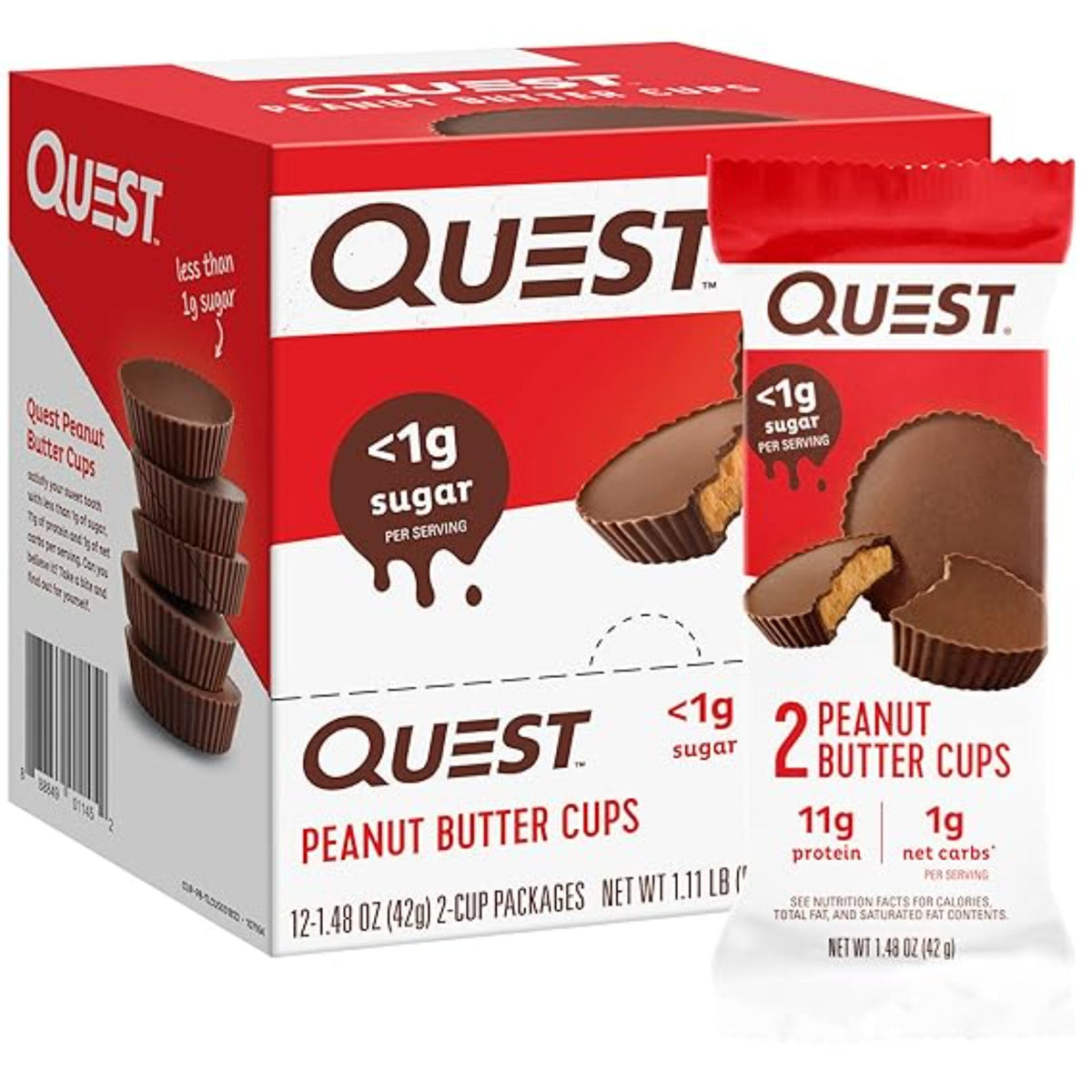 Quest Nutrition Peanut Butter Cups, 11g Protein, 1g Sugar, Low Carb, Gluten Free, Keto Friendly, 12 Count