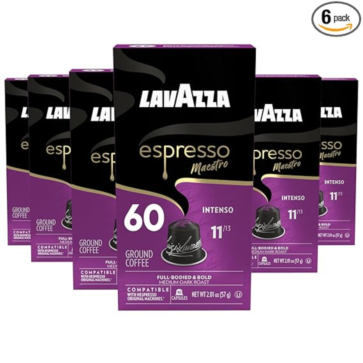 Lavazza Espresso Maestro Intenso Aluminum Capsules Compatible with Nespresso* Original Machines, Medium-Dark Espresso Roast, Arabica and Robusta (60 Capsules)