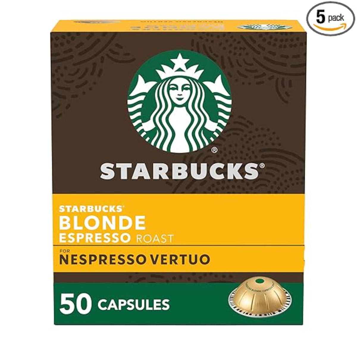 Starbucks by Nespresso Vertuo, Blonde Roast Espresso, 50-count Espresso Pods, Brews, 1.35 oz.