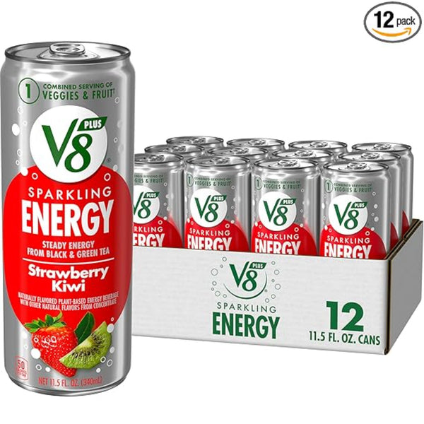 V8 +SPARKLING ENERGY Strawberry Kiwi Energy Drink, Made With Real Vegetable And Fruit Juices, 11.5 FL OZ Can (Pack Of 12)